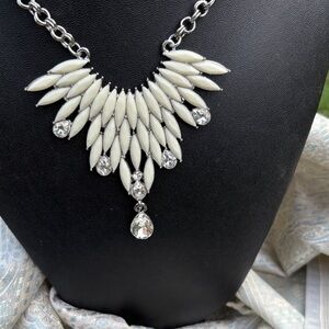 Elegant Silver Necklace from Amrita Singh -cream faceted jewels/ white crystals